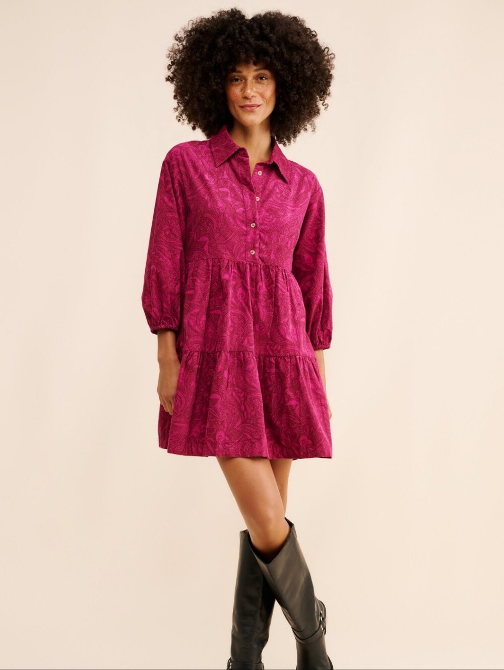 Maeve by Anthropologie The Bettina Tiered Shirt Mini Corduroy Dress Size M
